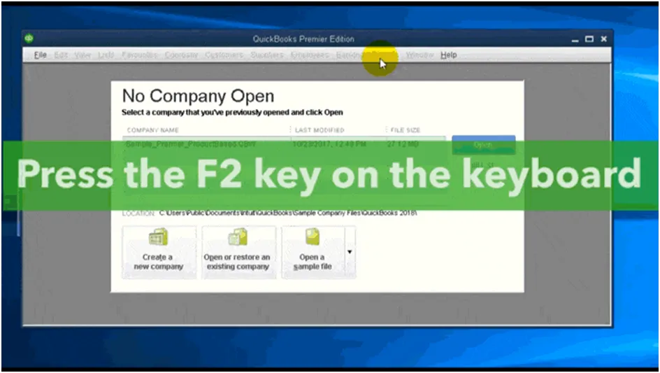 QuickBooks and then press F2 key