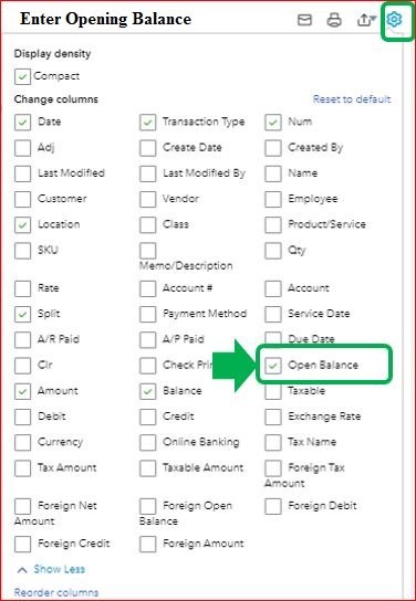 Add closing and opening information into my QuickBooks account