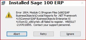 Sage Error Code 1904