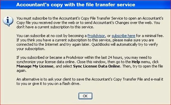 QuickBooks Error Message When you Try to Send an Accountant's Copy with the File Transfer Service