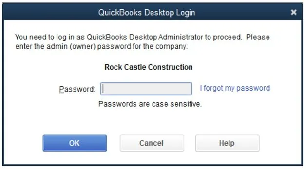 QuickBooks Desktop Login Window