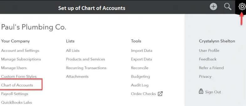 Set up of Chart of Accounts